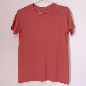 Lululemon Breeze By Short Sleeve Spell Out Vent Athletic Tee Rustic Coral 6